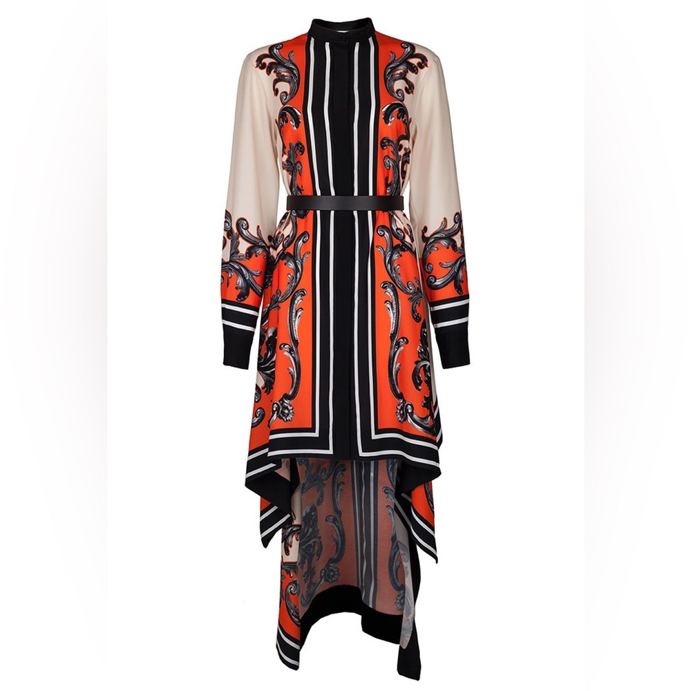 ISSA Deena Silk Dress with Asymmetrical Hem